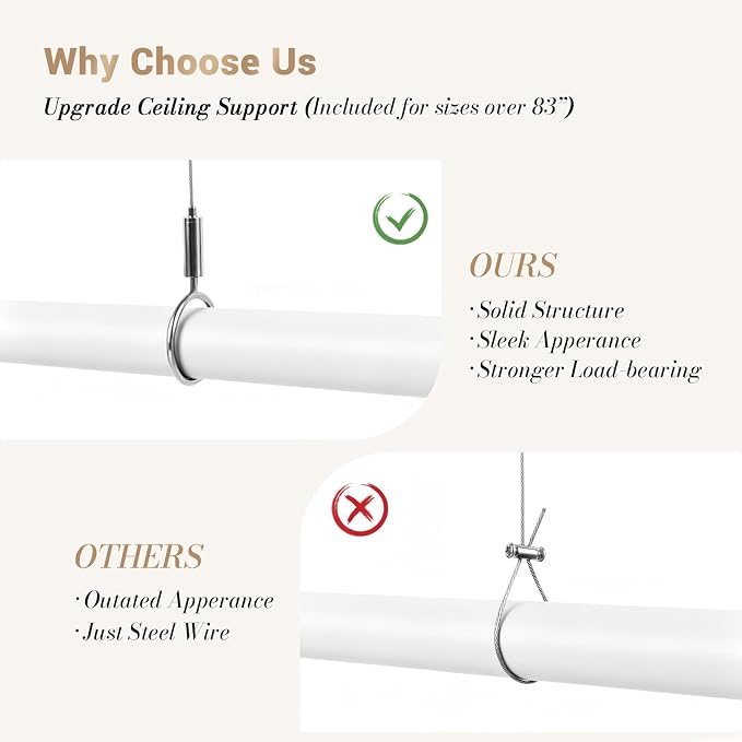 Closet Rod Adjustable 17-83”, Heavy Duty Hanging Clothes Rod, White | 1-1/4” Diameter, Stepless Metal Closet Bar, Wall-Mounted, For Hanging Clothes, Walk-In Closet, Wardrobes, Laundry Room, RV