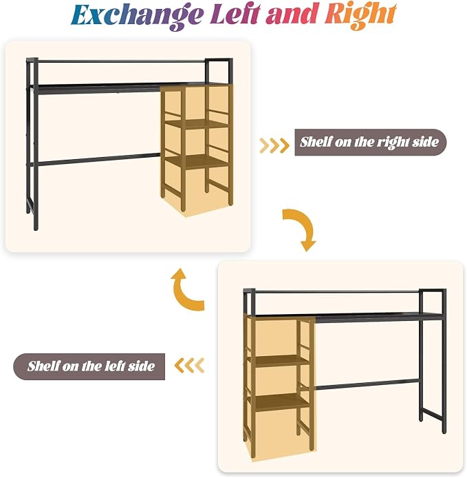 HavenlyYouth Desk Shelf with LED Light Strip, 3-Tier Storage Desktop Organizer Shelf, 38.6" Wood Desktop Bookshelf for Computer Monitor, Desk Hutch for Home Office Dorm, Black