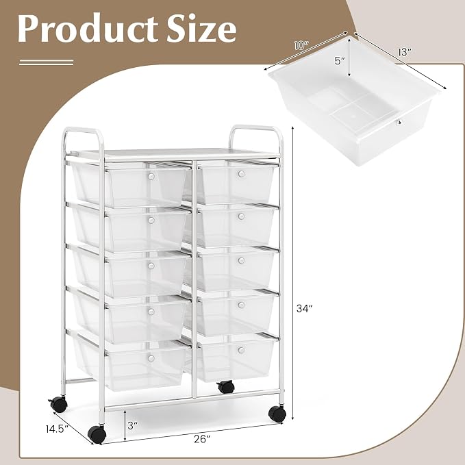 RELAX4LIFE Rolling Storage Cart with 10 Drawers - Craft Storage Cart with Lockable Wheels,Utility Cart, Art Cart Organizer for Crafting Storage, Studio, Office, Home, School Rolling Drawer Cart