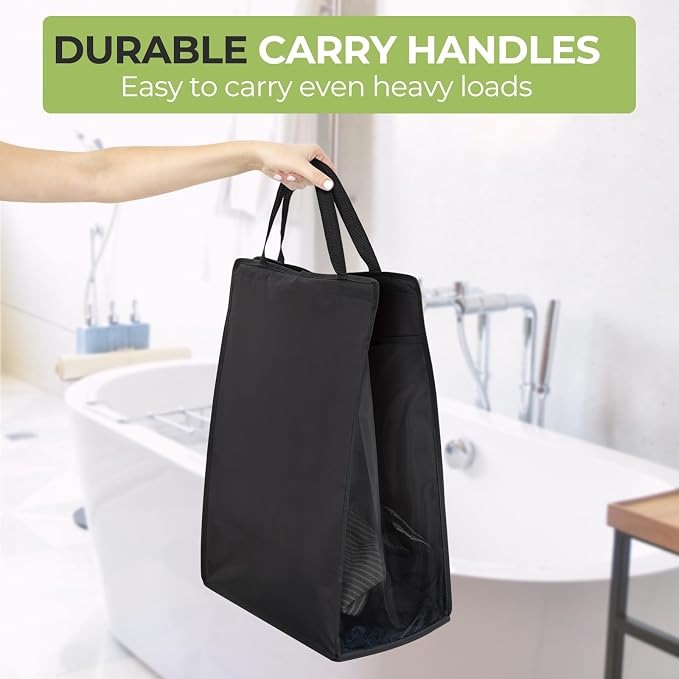 Fentec Hanging Laundry Hamper, Hanging Laundry Basket, Slim Laundry Hamper Bag with Handles, Portable Hanging Closet Hamper, Mesh Heavy Duty Hanging Laundry Bag (Black,1 Pack)