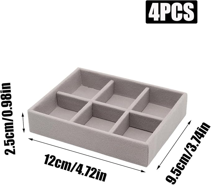 Small Jewelry Tray Set 4 Pcs Grey Velvet Stackable Jewelry Organizer Tray Mini Jewelry Drawer Organizer for Necklace Ring Earrings Jewelry (4 Styles)