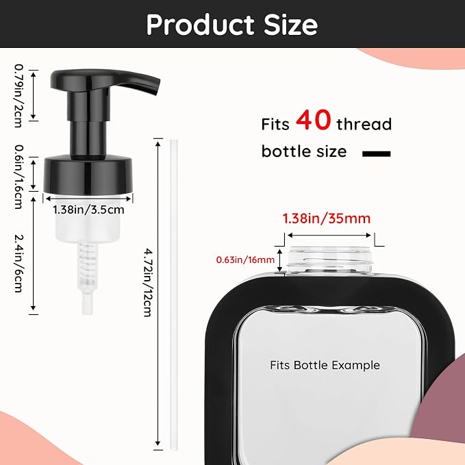 Segbeauty 3pcs Black Foaming Hand Soap Dispenser Bottle Pump Head, Foam Kitchen Soap Dispenser Pump Replacement for Bathroom Shampoo Foamer Bottle, 40 Thread Size Hand Dish Foaming Bottles Pumps