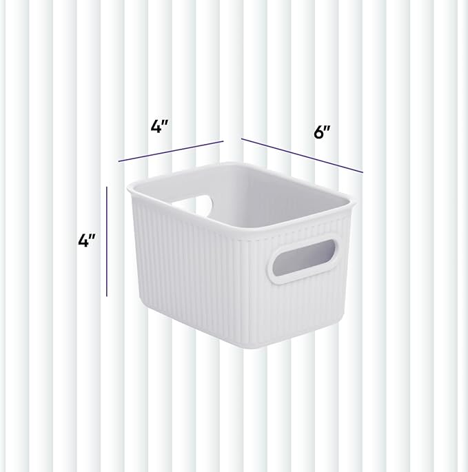 Superio Ribbed Collection - Decorative Plastic Basket Open Home Storage Bins Organizer, Small White (1 Pack) Container Boxes for Organizing Closet Storage Bins for Shelves Drawer Shelf 1.5 Liter