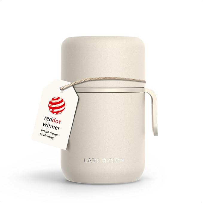 LARS NYSØM Stainless Steel Vacuum Insulated Food Jar - Leakproof Lunch Pot & Lunch Jar for Hot and Cold Food, Wide Mouth, Portable Soup Container for Work & Travel (Cream Beige, 17oz)