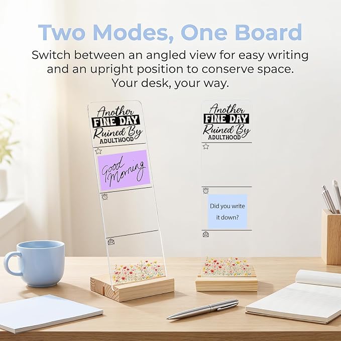Sticky Note Holder, Monitor Memo Board, Acrylic Post It Note Holder with Wooden Base, Includes 200 Notes, Desk Organizer Funny Adult Quote