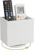 360° Rotating Remote Control Holder, Wooden TV Remote Holder for Table, Desk Organizer Caddy Media Storage Box for Living Room,Nightstand,Couch (White)