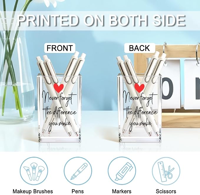 Never Forget The Difference You Make Acrylic Pencil Holder Cup, Farewell Retirement Thank You Gifts for Women Nurse Employee, Inspirational Pen Holder for Coworker Leader, Makeup Brushes Holder