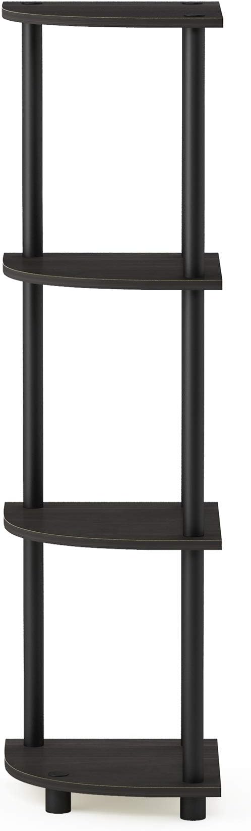 Furinno Turn-N-Tube Toolless Assembly 4-Tier Corner Shelf, Black Corner Book Shelf, Open Shelves Bookshelf, for Organization and Storage, Living Room, Home Office, Bedroom, Black Espresso