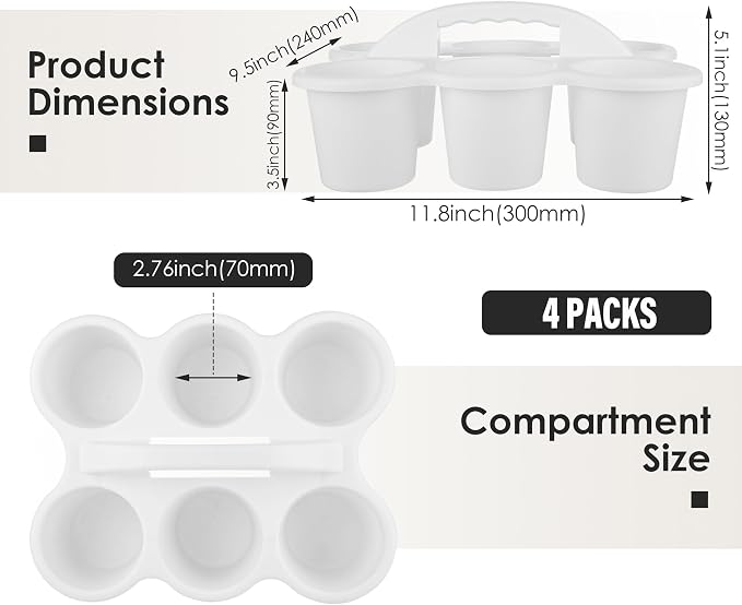 Classroom Caddy for School, Kidsroom, Pencil Holder, Plastic Cup Caddy for Drink Delivery, White, 4 Pack