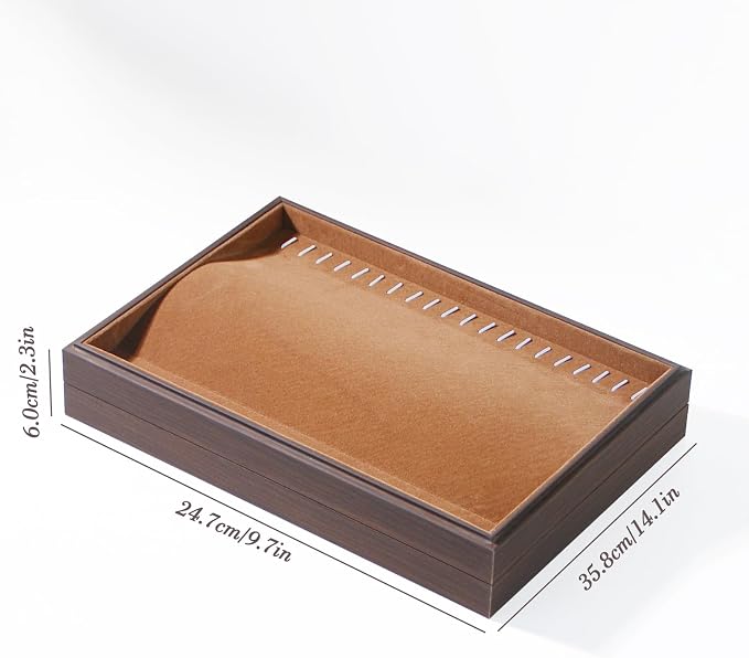 Wood Jewelry Organizer Tray, Necklace Display (Brown, 2Pc, 20-Hook) | Stackable Jewelry Display, Necklace Holder, Tangle-Free Necklace Stand, Pendant Organizer