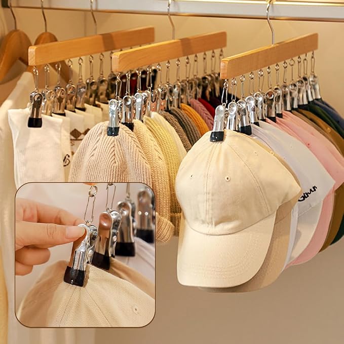 Closet Organizer with 10 Clips, Space Saving Hanging Closet Organizer, Space-Saving Hat Scarf Clothespins for Jeans Skirts Socks Pant Hangers with Clips (Vintage-10 Clips, 2PCS)