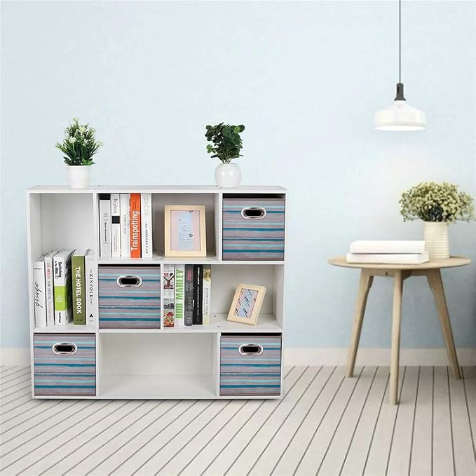 HSDT3 Cube Storage Bins Teal Stripes Gradient Lines 10.5x10.5x11 Inch Foldable Whale Coastal Print Fabric Half Storage Basketes for Home Organizers Storage Drawer,QY-SC12-3,Navy Blue-Whale(Set of 6)