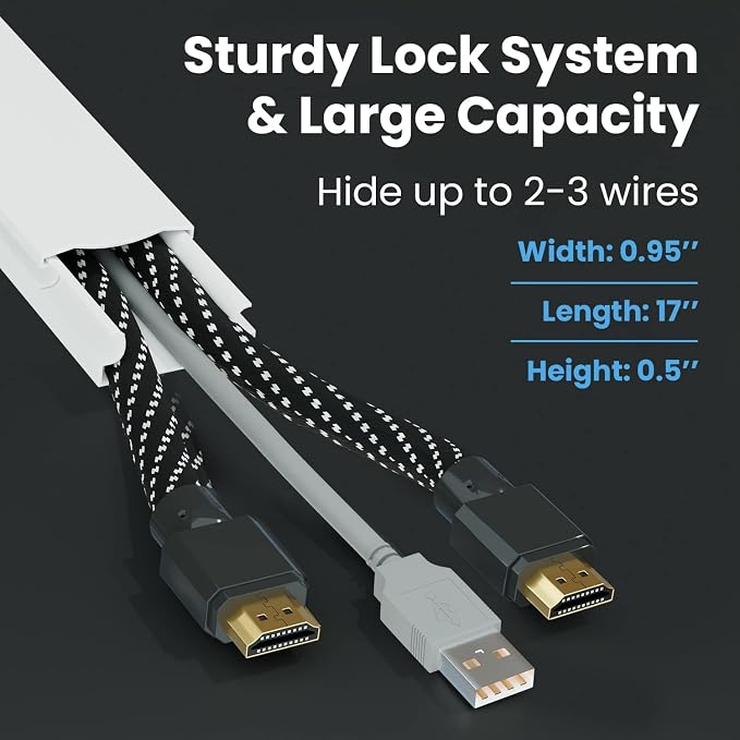 Cord Covers for Wires on Wall - 150in Cable Management Cable Hider - Cord Hiders for TV On Wall - Paintable Cable Concealer - Wire Covers for Cords - 10X (L16 x W0.95 x H0.5) - Medium | Black