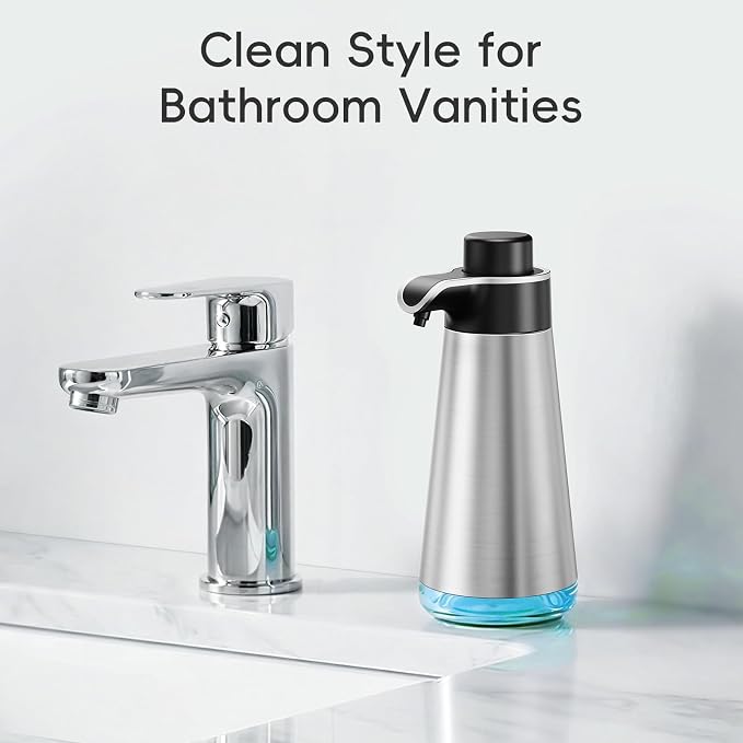 BYUNER Soap Dispenser for Bathroom & Kitchen, 15 fl oz Refillable Soap Dispenser, Brushed Silver Metal Look Countertop Soap Dispenser, Rust-Free Hand Soap & Dish Soap Dispenser