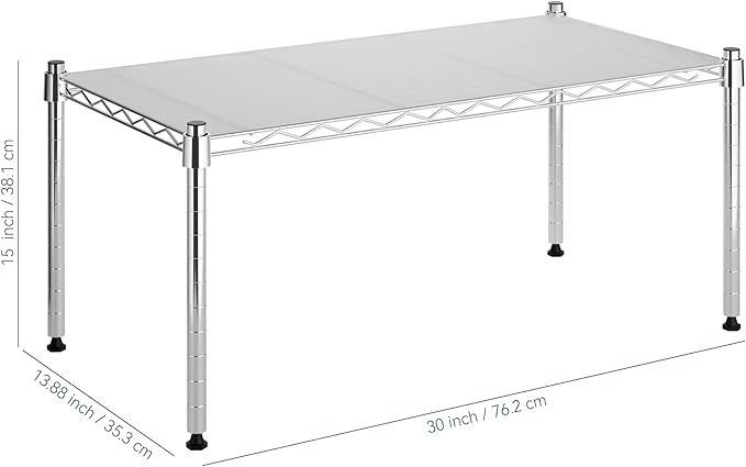 Whitmor 1 Tier Supreme Stacking Shelving Unit, Wire Metal Home Storage Organizer, 30" L x 14" W x 15" H, Chrome w/Liner