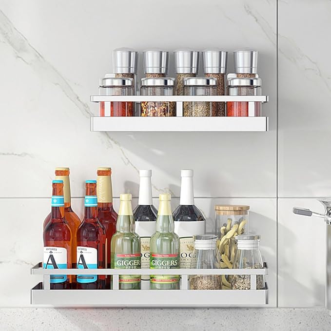 2PCS Kitchen Spice Rack, SUS304 Stainless steel Wall Mount Storage Rack, Seasoning Container, 11.8Inch Spice Organizer, Kitchen Seasoning Hanging Rack, Bathroom Shelf for Storing Toiletries