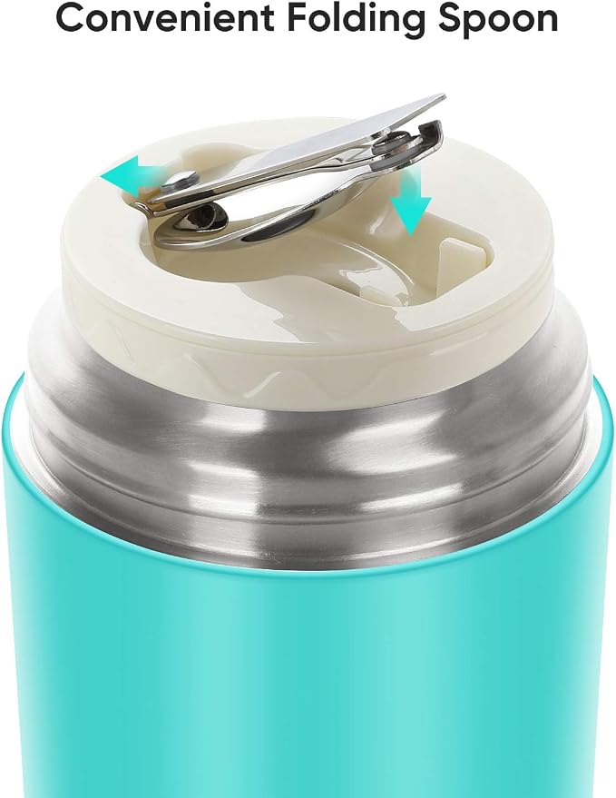 DaCool Insulated Lunch Container Hot Food Jar 24 oz Stainless Steel Vacuum Bento Lunch Box for Adult with Spoon Leak Proof Hot Food Insulated Container for Office Picnic Travel Outdoors, Cyan Blue