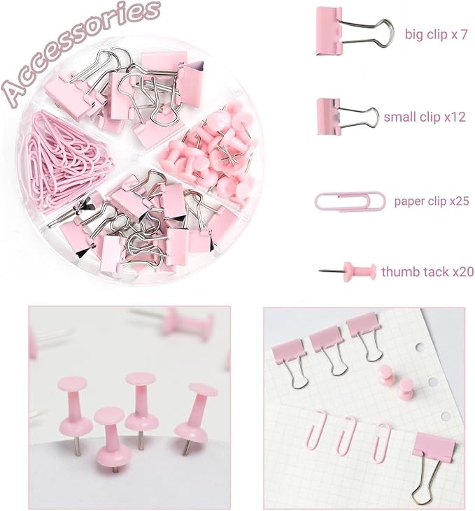 Pink Office Desk Accessories, 15pcs Office Supplies 360°Pen Holder , Stapler, Staple Remover, Tape Dispenser,Tape Refills, Binder Paper Clips Kit, Scissor, Cute Desk Accessories for Women Gift Set