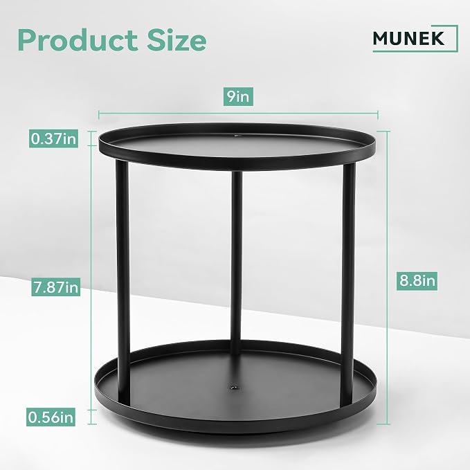 MUNEK 9" Lazy Susan Organizer,2 Tier Rotating Spice Rack Organization,Metal Lazy Susan for Table Top,Pantry, Bathroom, Vanity, Black