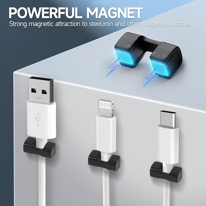 10 Pack Magnetic Cord Organizer Holder, Strong Magnet Cable Clips | Wire Management for Desk, Under Desk, Nightstand, Office, Car, Kitchen, Adjustable