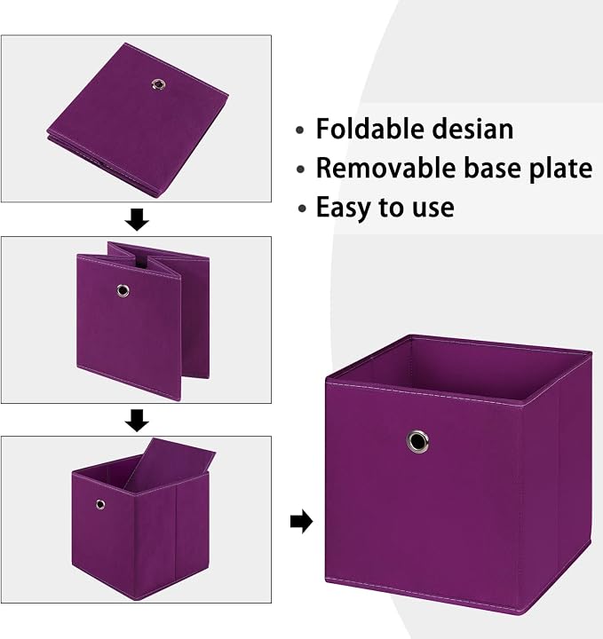 Foldable Storage Cubes Bins ,11 Inch Cloth Storage Cube Fabric Storage Box Cubes Organizer Baskets with Handles for Home Organizer Set of 3 (Purple)