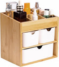 Bamboo Organizer with 3 Drawers, Small Organizer for Bathroom Countertop, Makeup Vanity Skincare/Cosmetic Organizer Box, Desktop Organization for Stationery, Adjustable & No Assembly Required