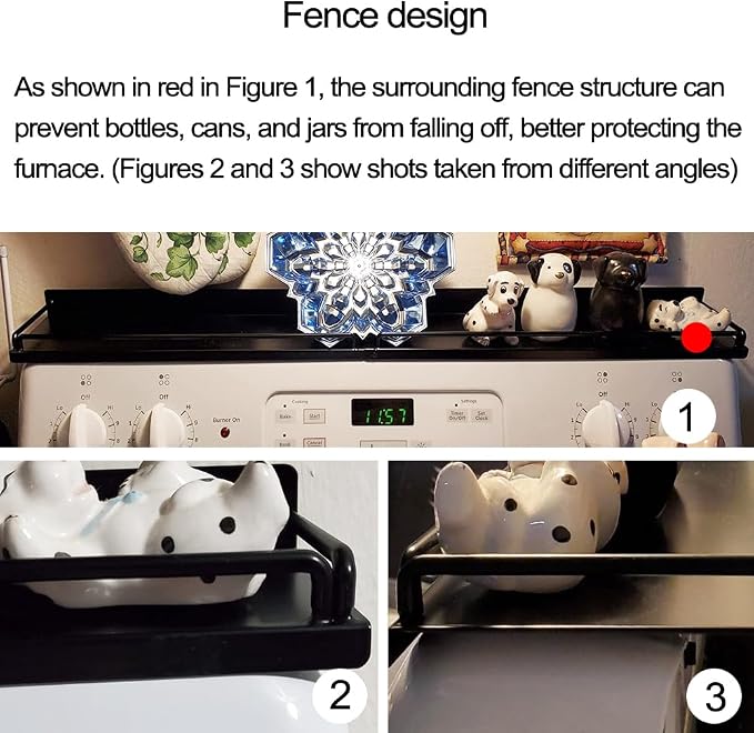 30''Stove Top Shelf for Kitchen Stove, Stainless Steel Magnetic Spice Over the Stove Rack Flat Organizer Black