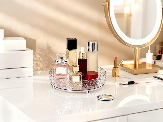 360° Rotating Makeup Organizer, 9" Clear Perfume Organizer Turntable Lazy Susan for Vanity, Pantry, Bathroom Counter, Cabinet, Spinning Cosmetic Storage Holder for Skincare, Perfume, Lotions