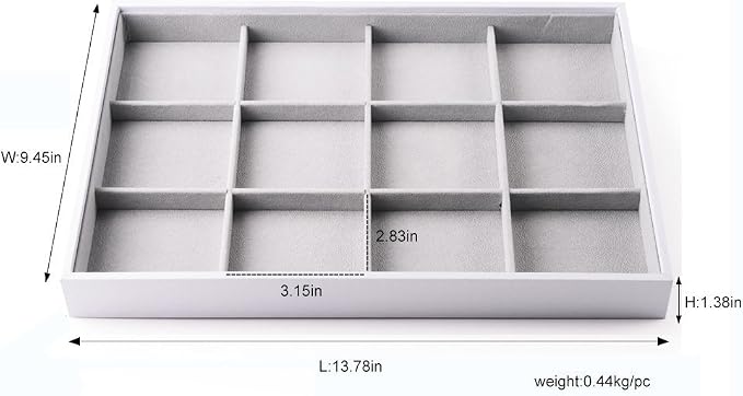 Oirlv Leather 12-Grid Jewelry Tray White | Removable Grid Inserts, Versatile Necklace/Pendant Storage