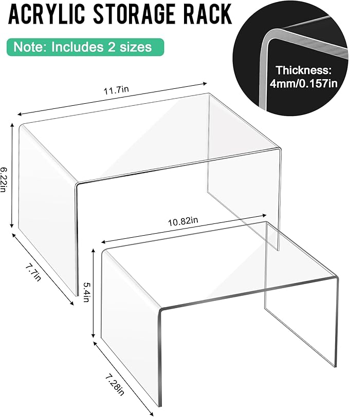 Acrylic Cabinet Organizer, Set of 4 Clear Shelf Organizer for Kitchen Pantry Organizers and Storage, Display Cabinet Shelf Room Decor Countertop Desk Shelves, Spice Organization for Cabinet