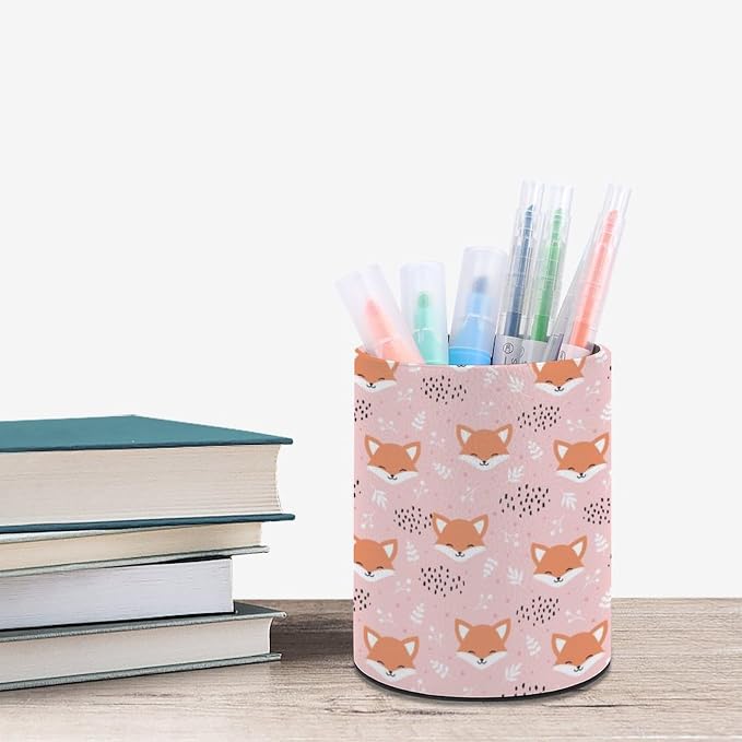 Cute Fox Pen Holder Pencil Cup for Desk Organizer | Cute Makeup Brush Holder PU Multifunctional Office Suppliesfor Decor Home Classroom School