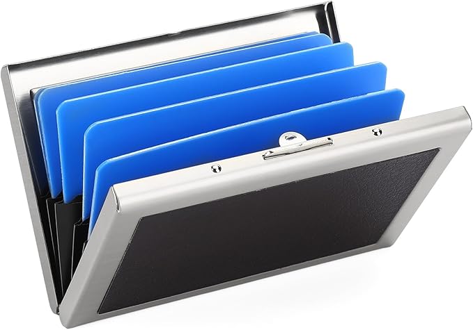 Credit Card Holder Wallet for Women Men Stainless Steel Metal Card Case RFID Blocking Business Card Protector Case with 6 Slots