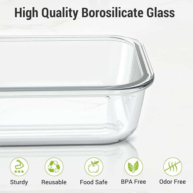 Dealusy 10 Sets (20-Piece) 36 oz & 12 oz Glass Food Storage Containers with lids, Airtight Leak-proof Glass Meal Prep Containers with Lids, Microwave Oven Freezer Dishwasher Safe, Gray