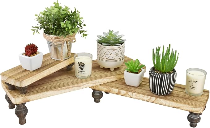 Ikee Design 3 Pcs Wooden Display Riser Stand, jewelry eyewear display stand | Display risers can be stacked in a tiered arrangement to display items. It's stackable for easy storage and portability.