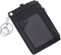 Portable PU Leather Business ID Card Credit Badge Holder Coin Purse Wallet Keychain Black