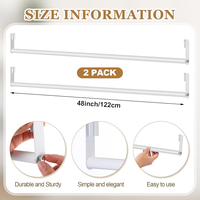 Threehoney 2 Pack Wire Shelving Garment Hanger Bar Wire Shelving Accessories Industrial Closet Clothes Rods for Home Retail Store(White,48 Inch)