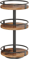 HOOBRO 3-Tier Lazy Susan Organizer, Rotating Spice Rack, Turntable Spice Rack, Vertical Storage Organizer, for Kitchen Countertop, Vanity, Dining Table, Rustic Brown and Black BF09TL01