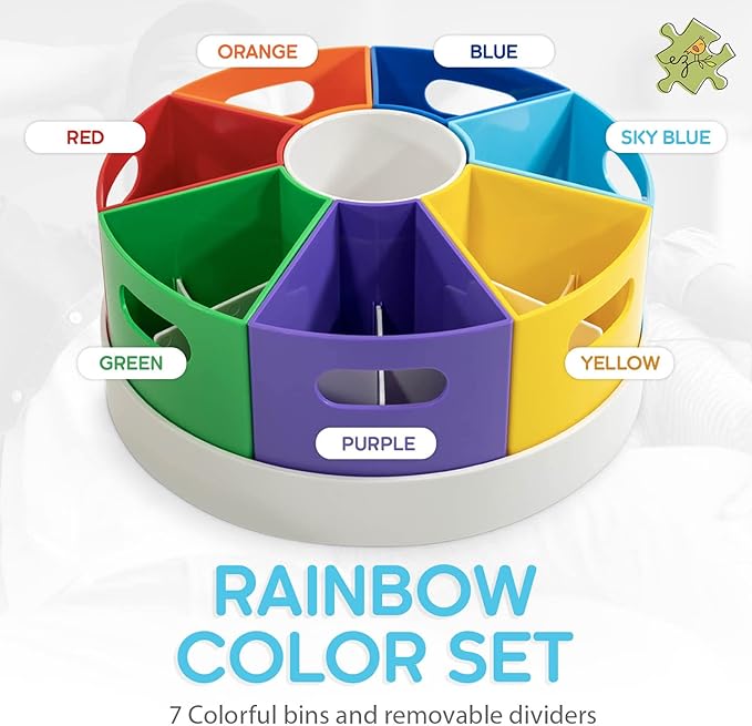8.6" Desk Art Supply Organizer for Kids – Compact Rotating Lazy Susan Art Caddy with Dividers for Crayons, Markers & Pencils, Classroom Storage for Teachers Students Homeschool