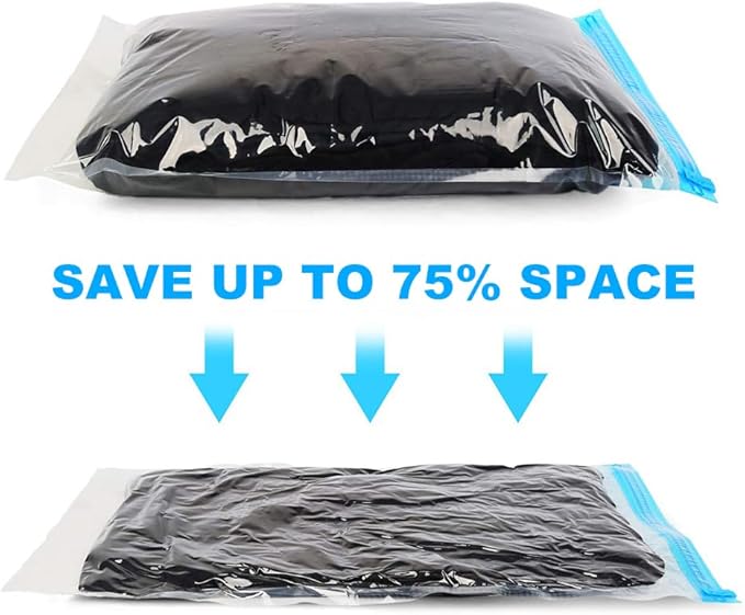 ALMING Compression Bags - Travel Essentials - 12 Pack Space Saver Bags - No Vacuum Pump Or Air Extractor is Needed - Storage Accessorie and Home Packing Organizers (transparent)