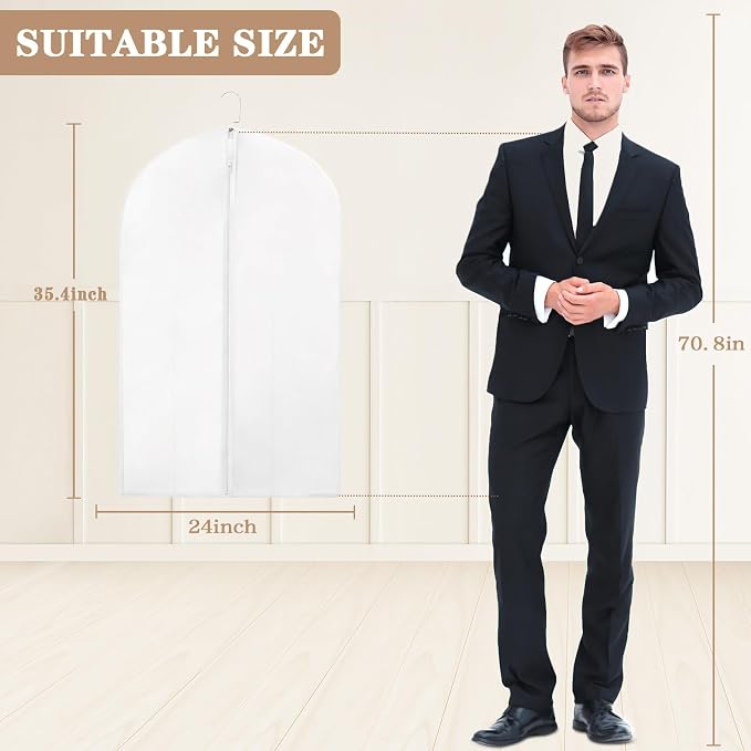 20 Pack Translucent Garment Bag,PEVA Hanging Clothes Cover,24"x43" Suit Dress Bag for Closet Storage Travel