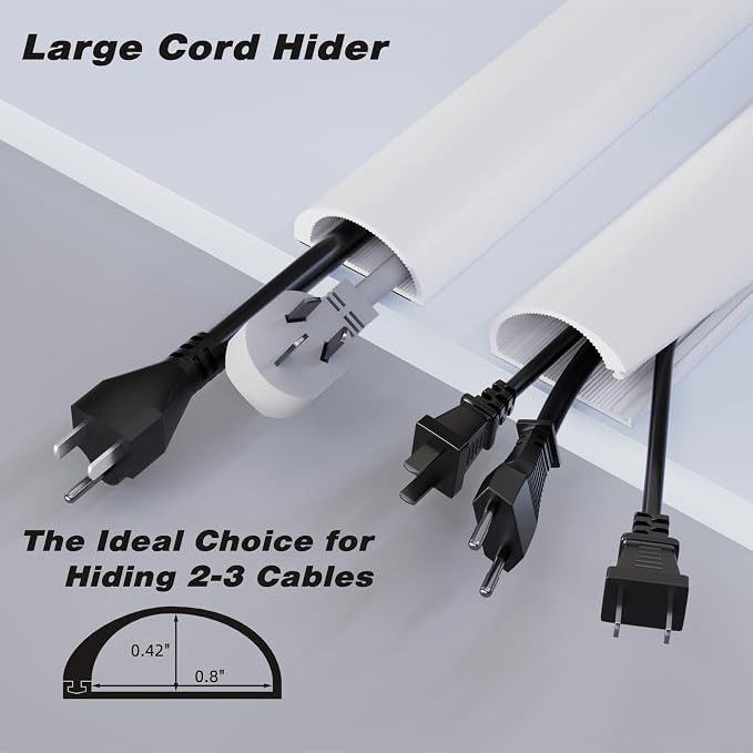 39" Silicone Cord Hider for Wall Mount TV,Large Self-Adhesive Cable Hider for 2-3 Cords,Cable Management Under Desk,Cord Organizer,Cable Raceway Home & Office Trim,Cord Concealer Channel,White