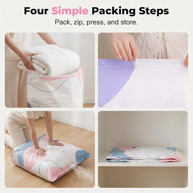 No-Pump Large Vacuum Storage Compression Bags, 2026 Upgrade Heavy-Duty Reusable Jumbo Cube Vacuum Seal Bags 40 Inch Space Saving Organizer for Off-Season Bedding Pillows Clothes