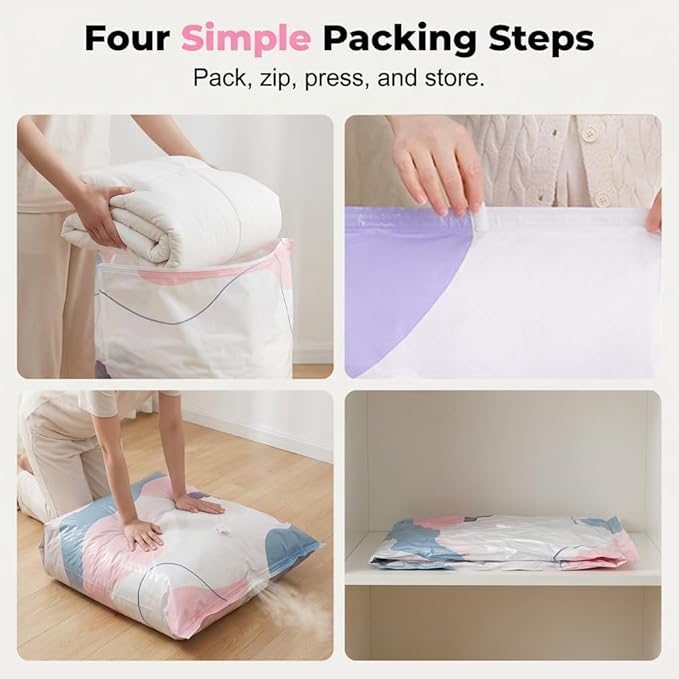 No Pump Vacuum Storage Bags,Vacuum Bags for Clothes (M+L, 5 Pack) | Upgraded Large Storage Compression Bags,Comforters,Blankets,Space Saver Bags
