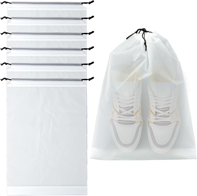 6 Pack Clear Drawstring Travel Shoe Bags, Large Size Transparent Storage Organizer for Men Women
