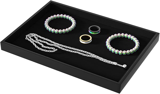 Julysky Jewelry Organizer Trays for Drawer,Jewelry Display Organizer Case for Women,Bracelet Necklace and Ring Display Stand for Selling,Velvet Jewelry Storage Display (Black, Empty Plate)