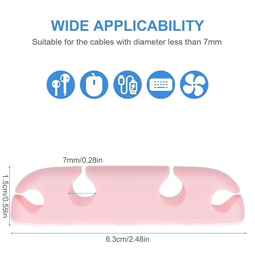 WLLHYF 3PCS Cable Clips, Cord Wire Organizer Silicone 4 Hole (Pink) | Cable Harness, USB Charging Accessory, Cable Holder for Office and Home Desk