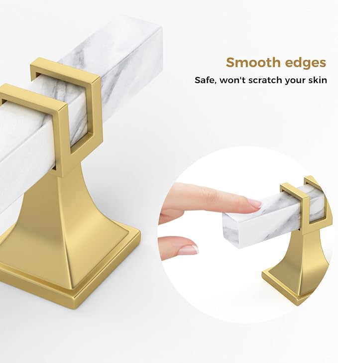 10 Pack 3-3/4 Inch White Marble Cabinet Pulls, Gold Cabinet Handles Marble Grain and Gold Pulls, Kitchen Cabinet Handles Square Dresser Drawer Pulls Kitchen Hardware