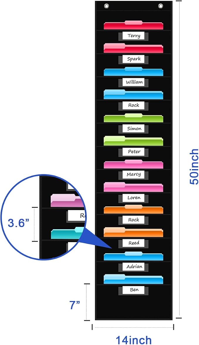 REGELETO 12 Pockets File Storage Pocket Chart with 12 Nametag Pockets,Hanging Wall File Organizer for Classroom and Office, Organize Your Assignments, Files, Scrapbooks, Paper (Black)