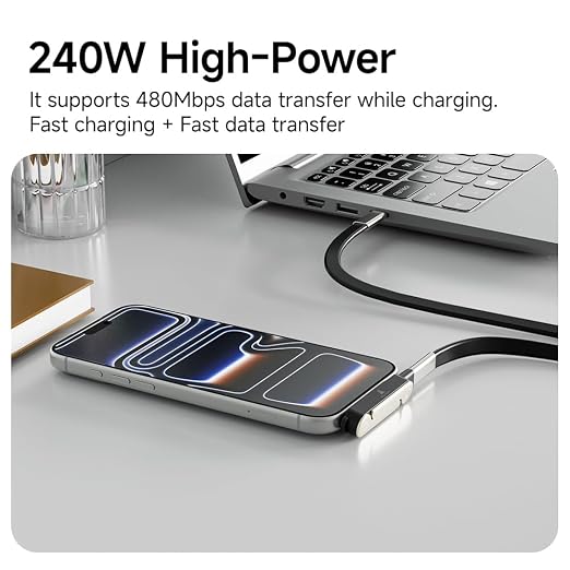 NKV 240w Stand Data Cable Invisible Foldable Holder Charger Cable | 5 FT USB C to USB C Fast Charging Cable for Smartphones, Laptops, Tablets (Black, Data Cable Set)
