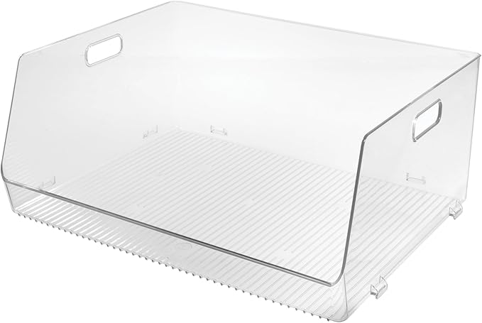 iDesign Stackable Open-Front Storage Bin, Extra Long Organizer for Kitchen or Pantry, Clear